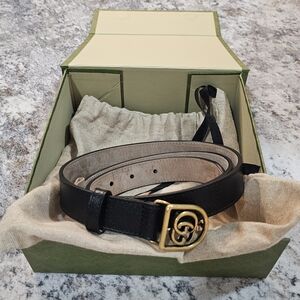 Gucci Black Belt with Gold GG Buckle